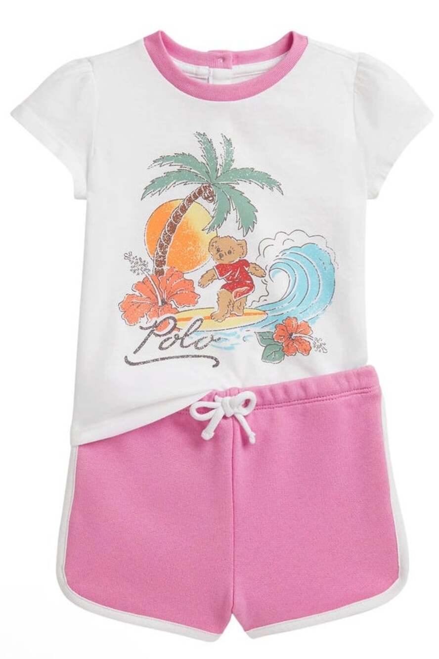 Ralph Lauren Polo Bear Jersey Graphic T-Shirt & Terry Shorts Set Size 3M